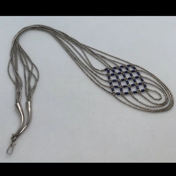 Native American 20” sterling and Lapis necklace - Picture 3 of 6